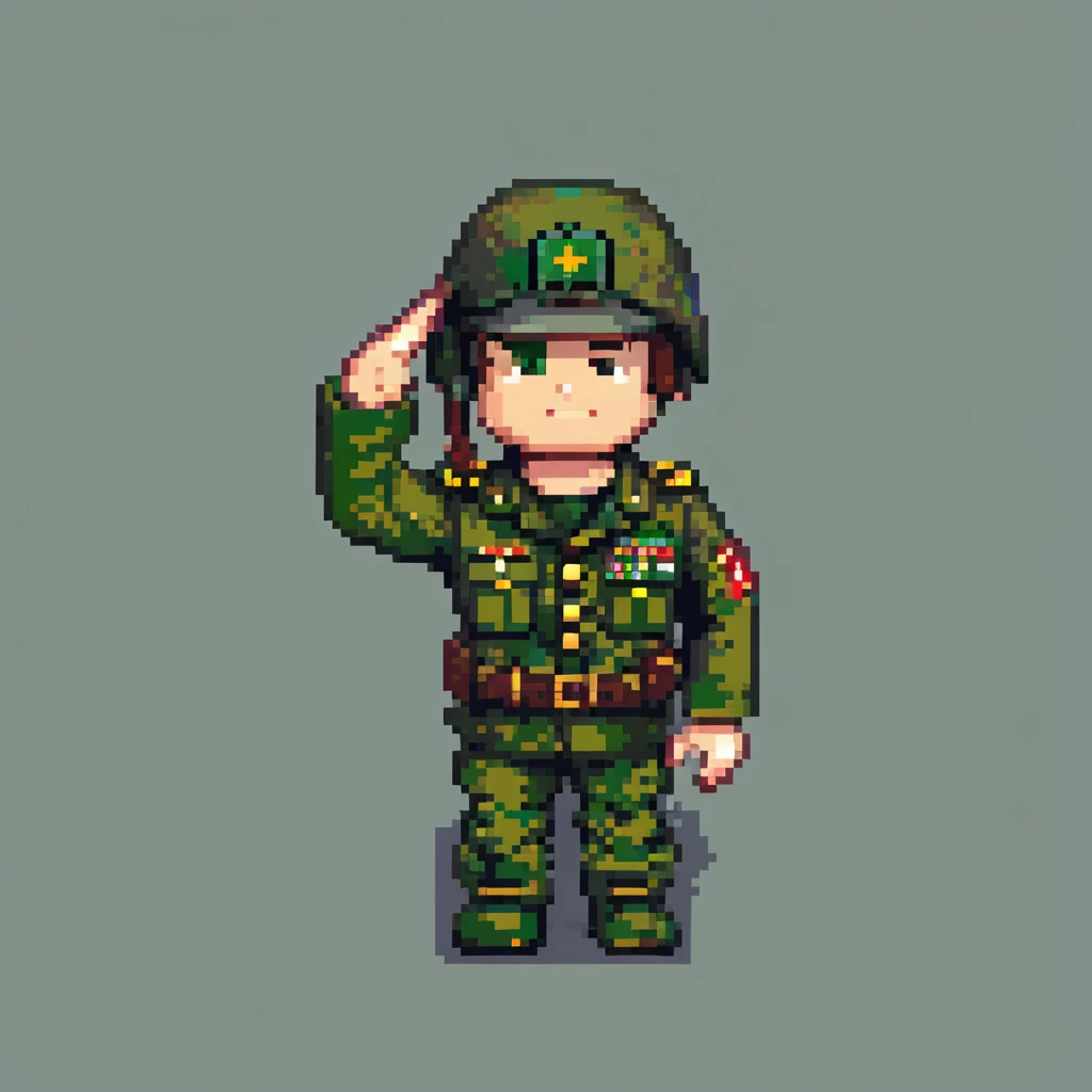 roblox military man, blocky avatar, green army uniform, helmet, saluting, minimal background emoji