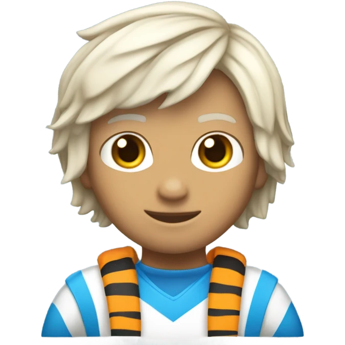 Un tigre blanco con rayas y cabello azul usando ropa del juego del calamar emoji