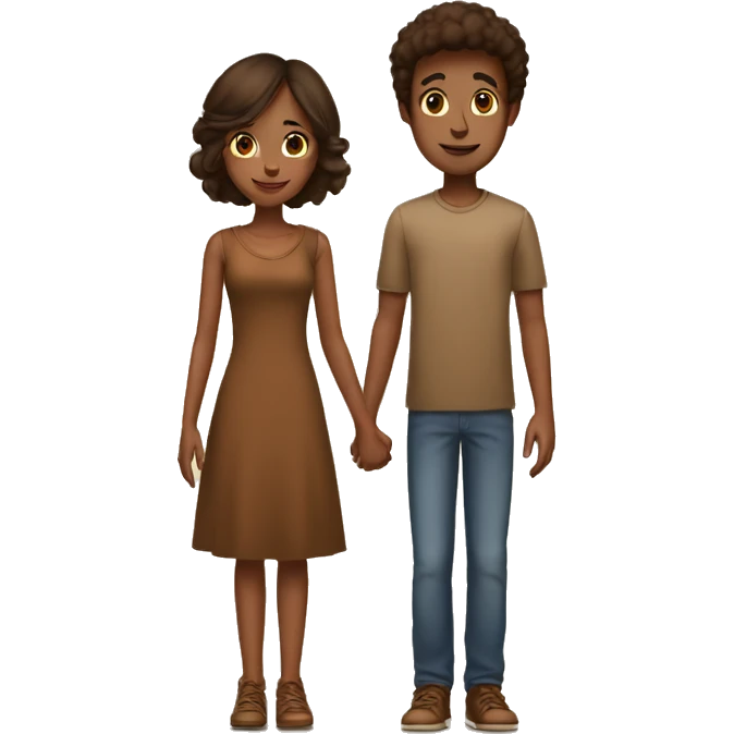 A tall 1m90 brown boy holding hands with a beautiful 1m57 brown girl.  emoji
