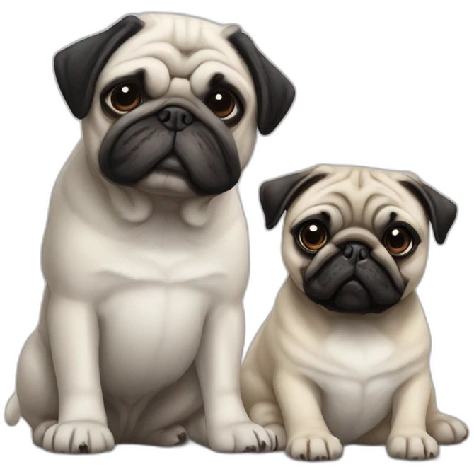 Two dogs a shitzu black and white next to classic pug emoji