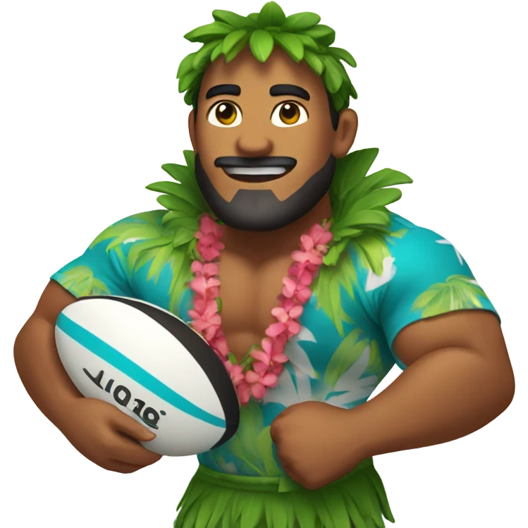 Man in Hawaiian outfit with a rugby ball in his hands emoji