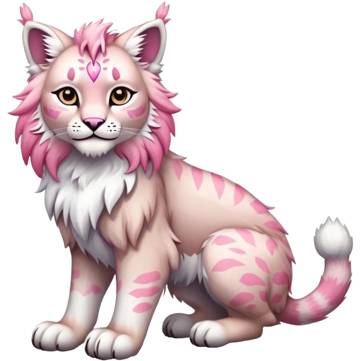 White and pink Fairy-type Bobcat-Lynx-Lion-Fakémon full body emoji