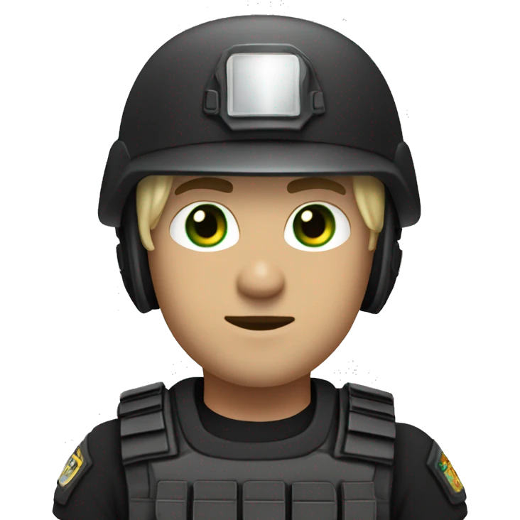 male swat officer wearing a helmet, white skin and dirty blonde hair, and green eyes emoji