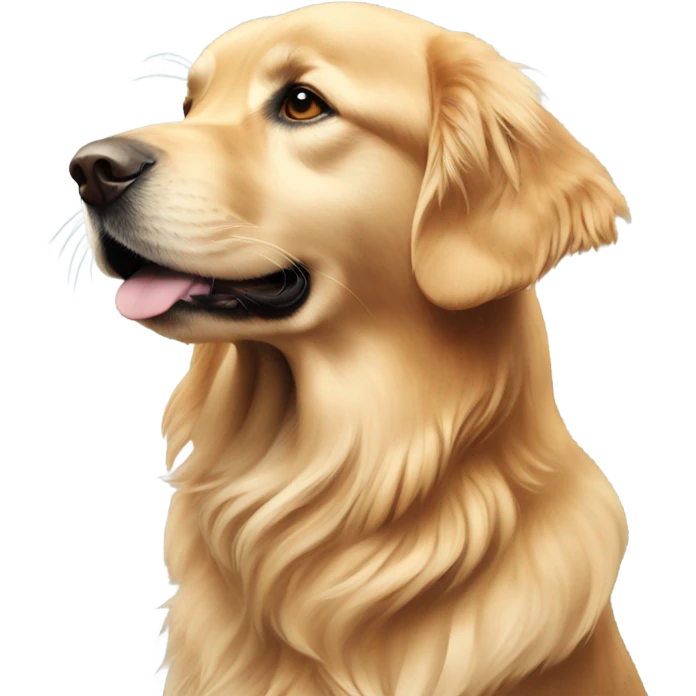 Golden retriever with thinking bubble emoji