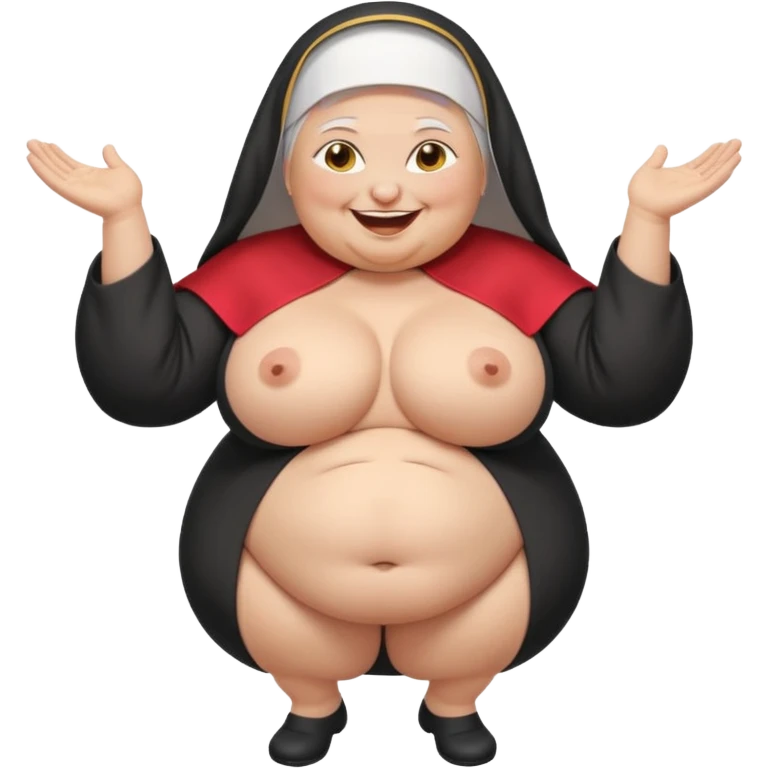 Fat old nun , naked, unrealistic giant boobs, twerking emoji