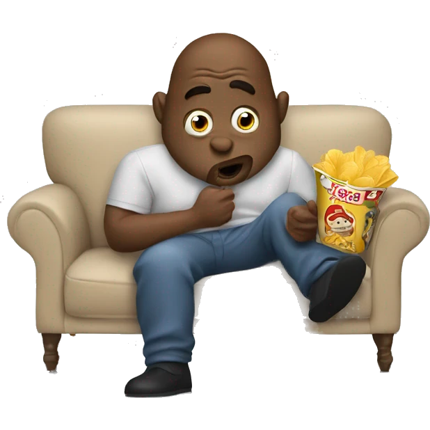ugly gus sitting and eating chips on the couch  emoji