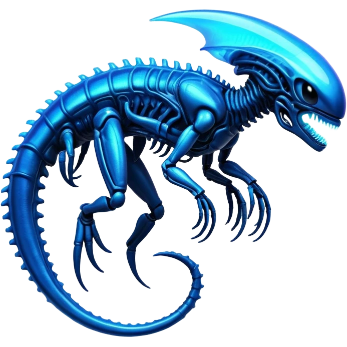 A blue shiny futuristic neon-glowing iridescent bioluminescent xenomorph emoji