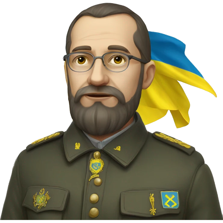 Mikhailo Hrushevsky with the flag of Ukraine and the universal (proclamation) emoji