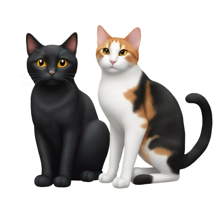 Two all black cats and one orange and white cat  emoji