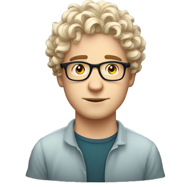 Young white man. short lose curly hair and glasses. Pixart style emoji