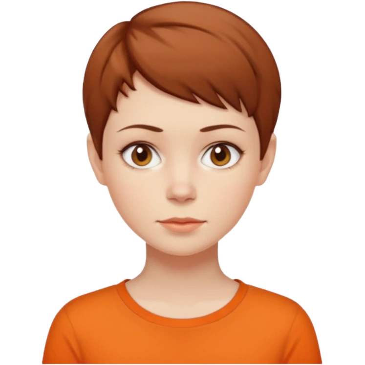 brown haired woman no smile with orange shirt short hair pixie  emoji