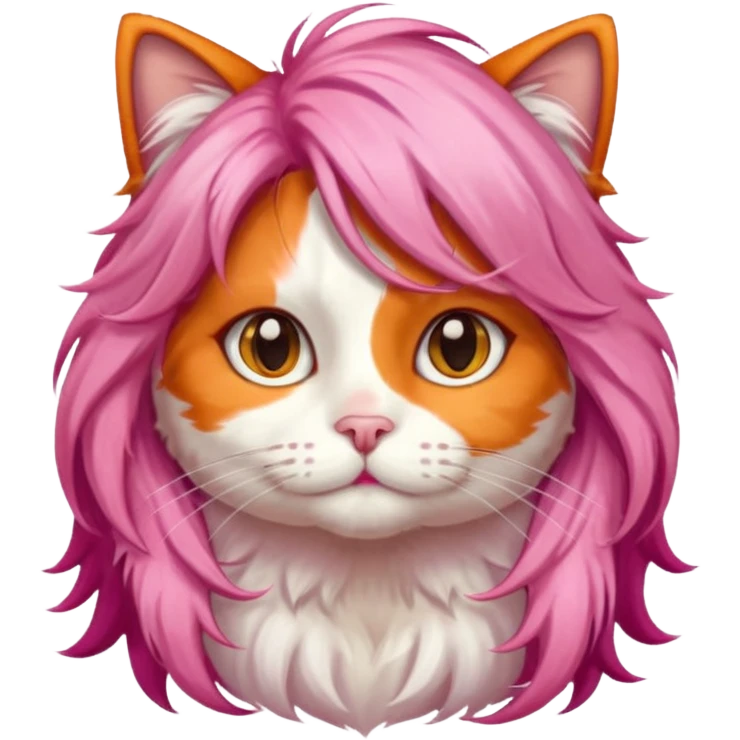 calico cat wear long pink hair wig emoji