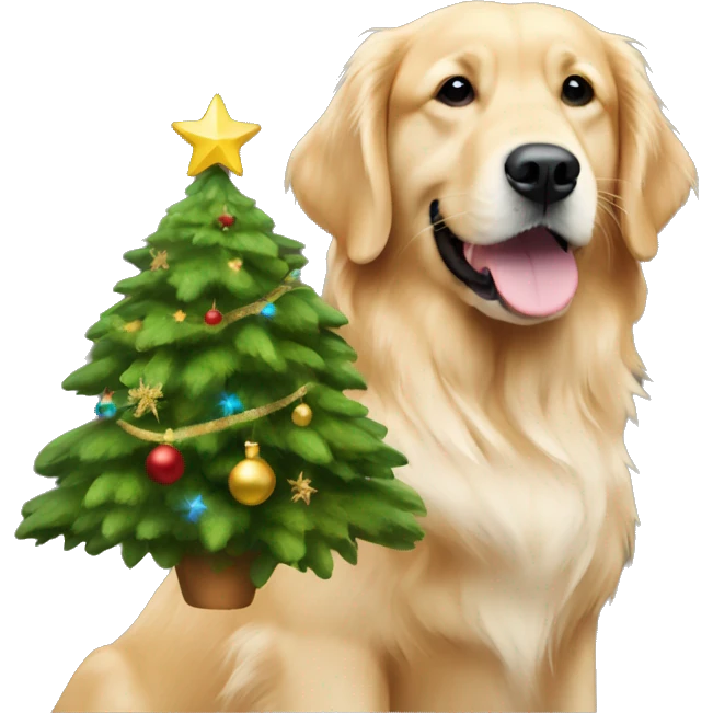 Christmas tree and golden retriever emoji