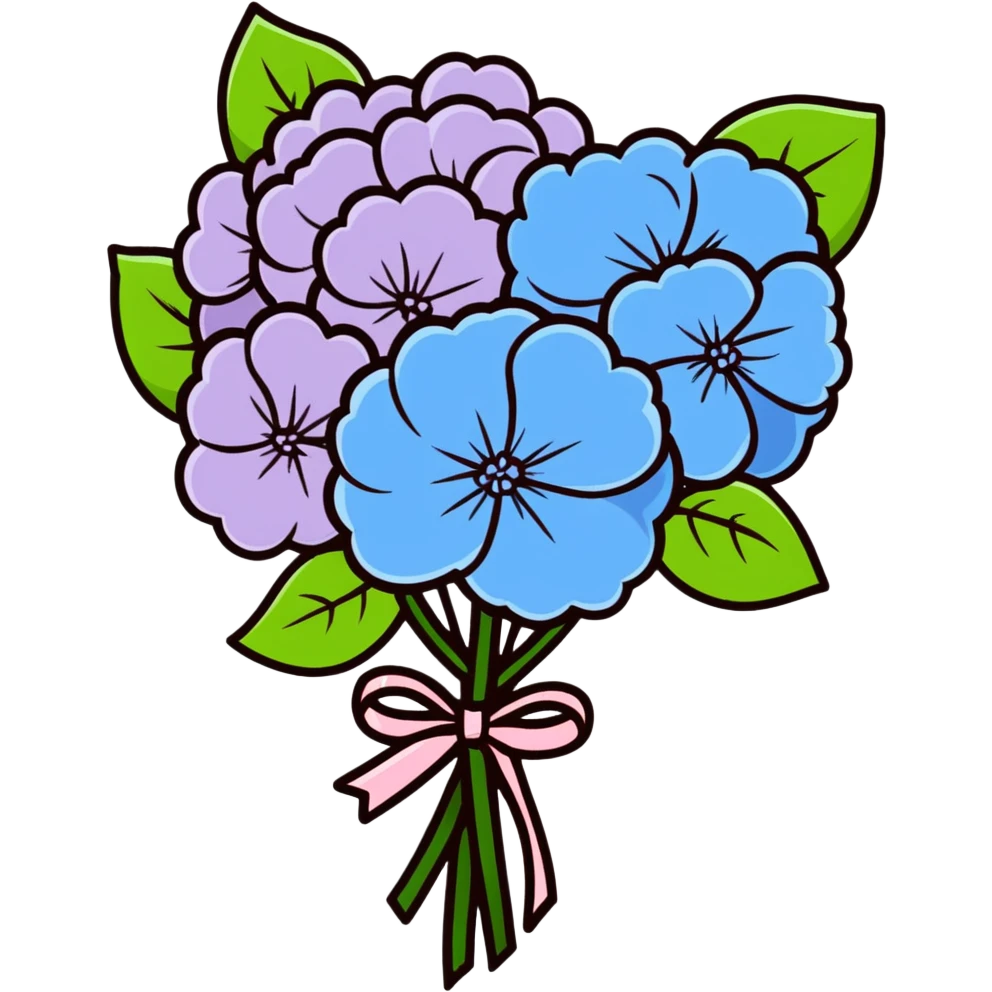 Elegant bouquet of hydrangea flowers with decorative ribbon emoji