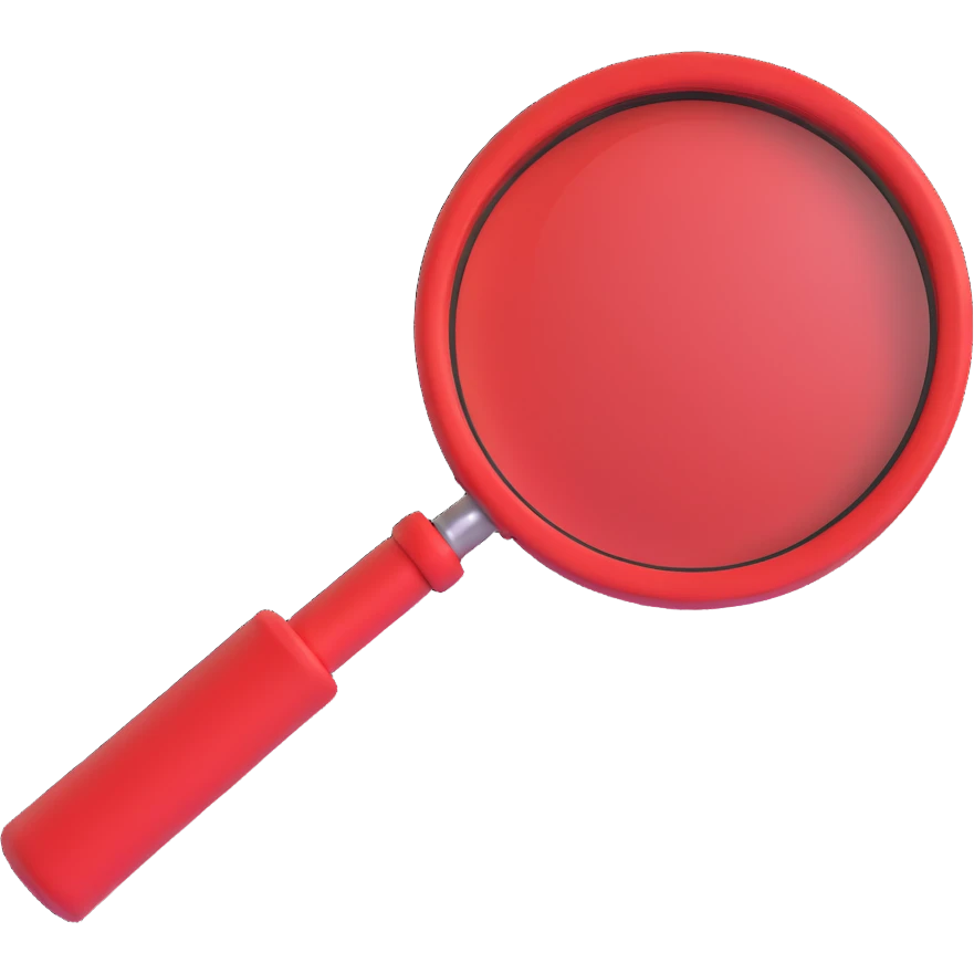 red magnifying glass, 3D style, realistic lighting emoji