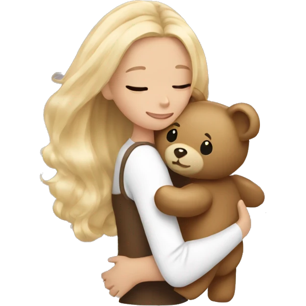 blonde balayage hair girl hugs a teddy bear emoji