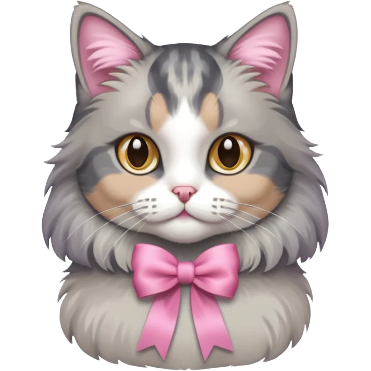 Dilute grey calico cat with pink ribbon emoji
