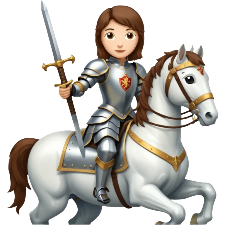 Renaissance princess knight with brown hair on horse emoji