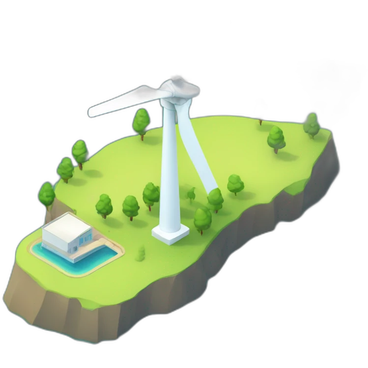 wind turbine on sea，isometric view emoji