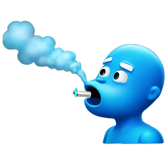 Blue emoji guy inhaling blue gas emoji
