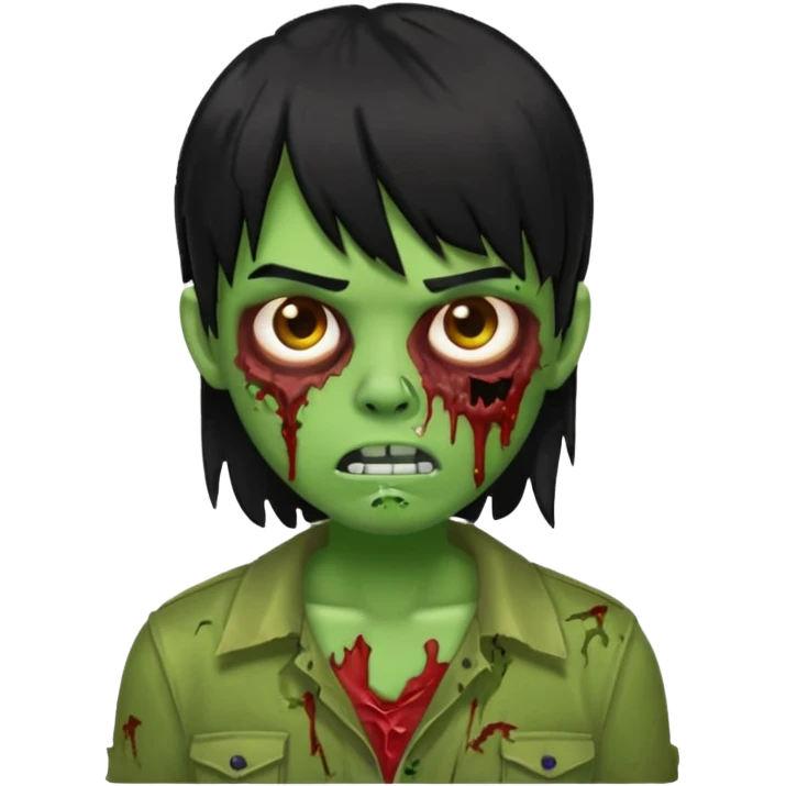 make a zoombie iphone emoji with medium black hair with bangs, piercing in both eyebrow and septum emoji