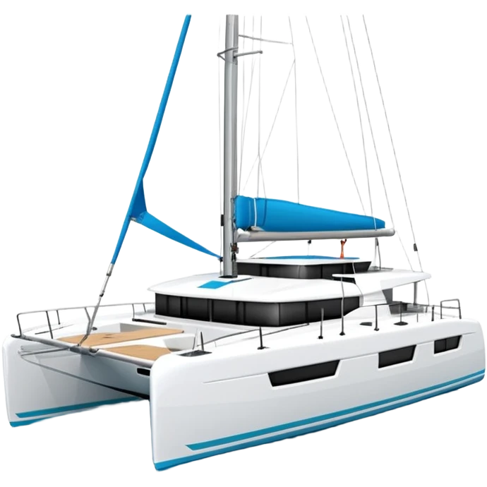 A lagoon 42 catamaran with no wording or letters on the boat. In a solid white background  emoji