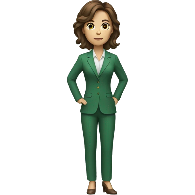 Woman with brown hair in green suit standing emoji