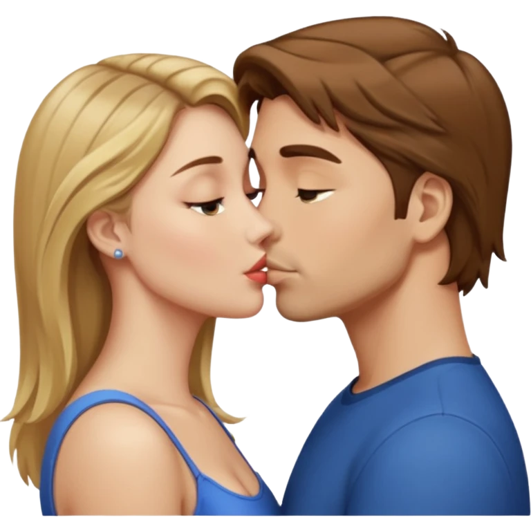 Man with brown hair kissing woman with blond hair emoji