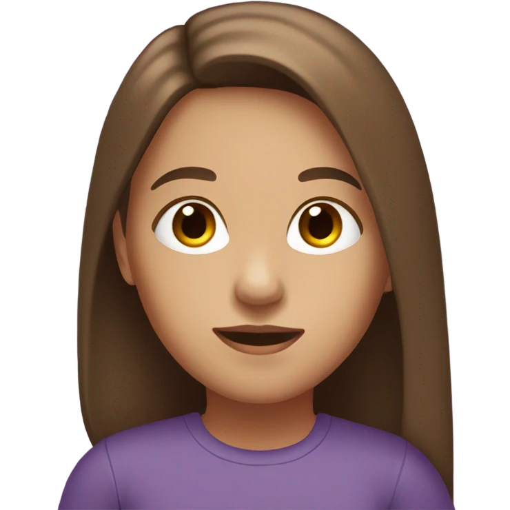 one girl with long hair color brown and eyes color brown with a t-shirt color violet emoji