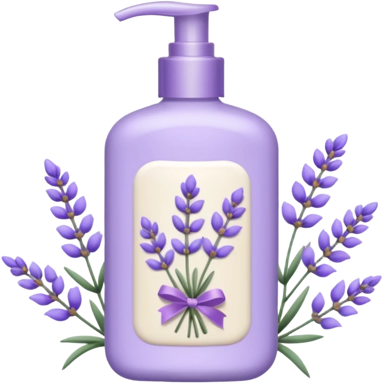 Aesthetic bottle of body lotion in lavender color and floral decorative accents  emoji