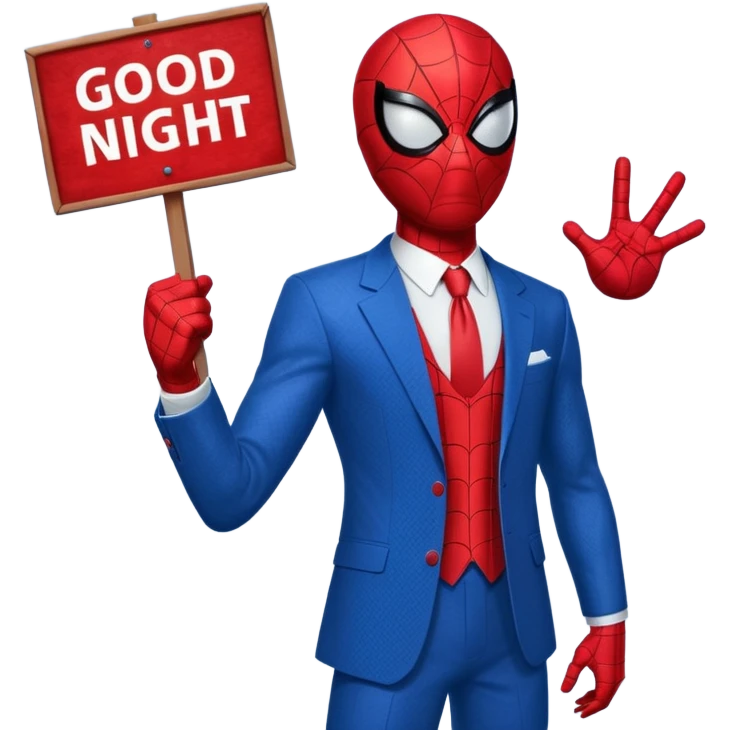 Spider-Man with the sign that says good night emoji