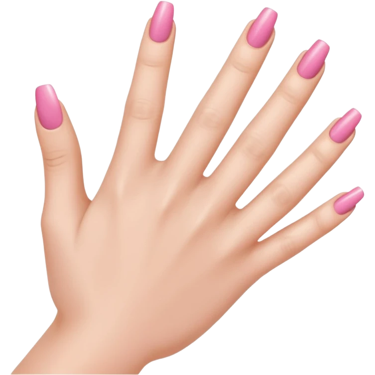  pink  close-up of a human hand with exactly five fingers, beautifully manicured nails, glossy pink nail polish, elegant nail shape, soft lighting, realistic style, isolated on transparent background" emoji