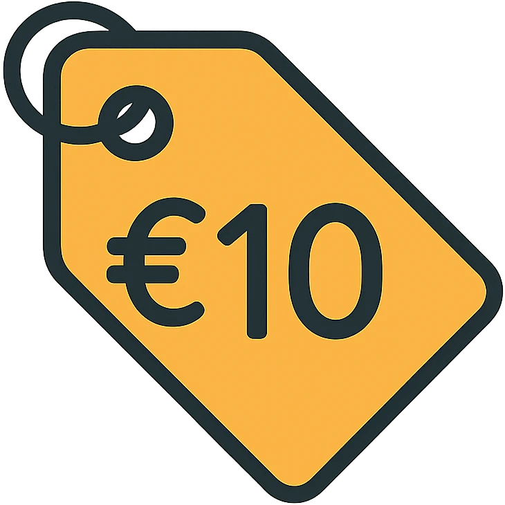 price tag with €10, clean and clear design emoji