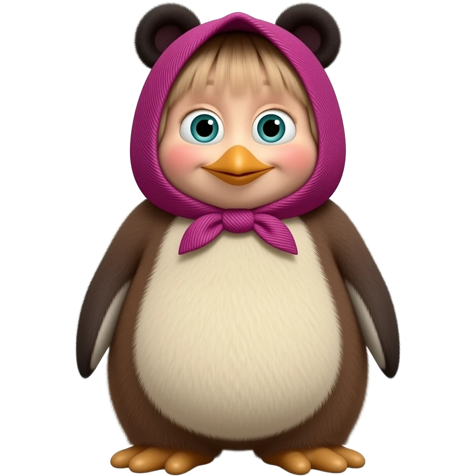 Create a penguin character inspired by Masha and the Bear in a flocked toys style with a transparent background. emoji
