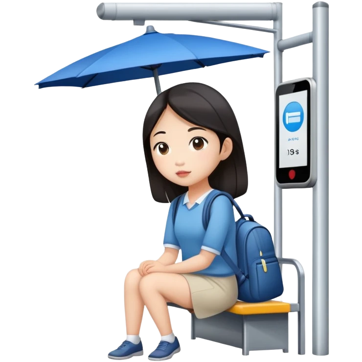 asian girl waiting at bus stop emoji