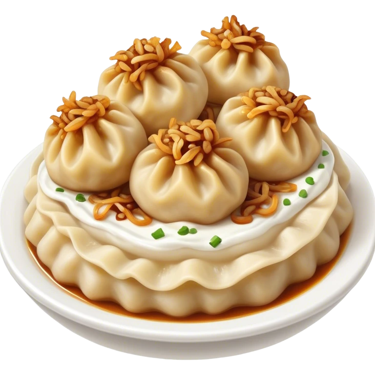 dumplings with fried onions and sour cream on top emoji