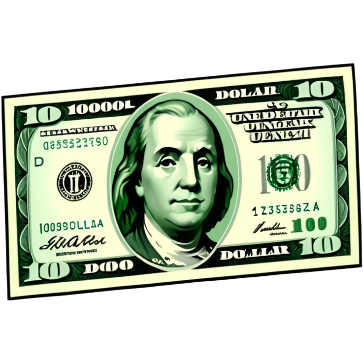3D realistic US 100 dollar bill sticker, slight perspective, centered, clean cutout, transparent background, no text, no watermark emoji