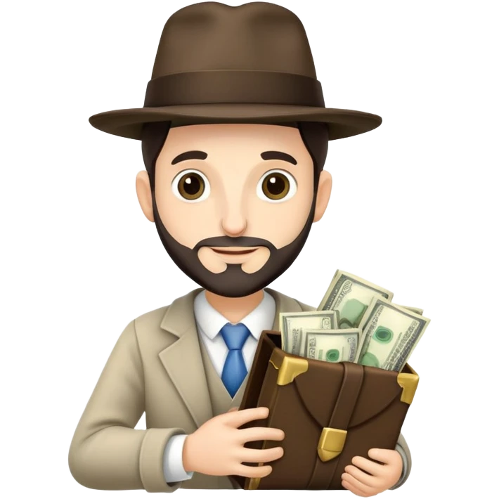 Jewish man with Jewish hat holding money and Torah emoji