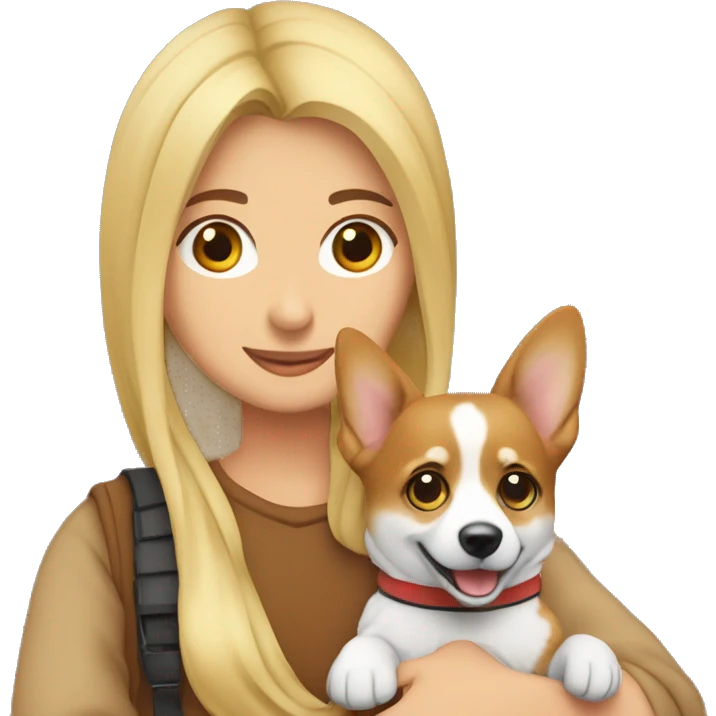 blonde girl with arab guy holding a corgi in their arms 😅🤓 emoji