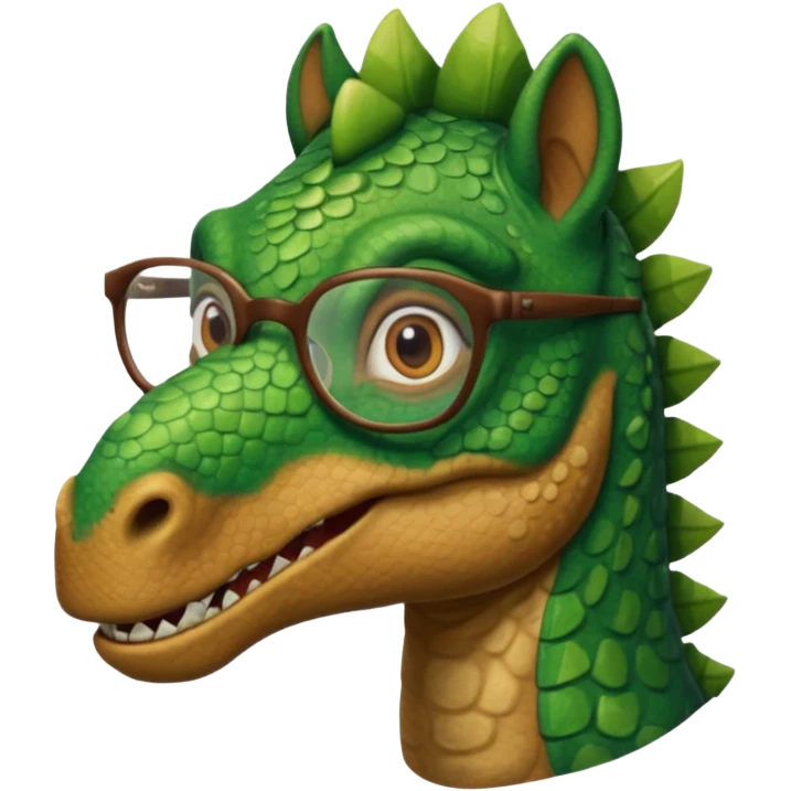 Dinosaur with glass on in a horse emoji