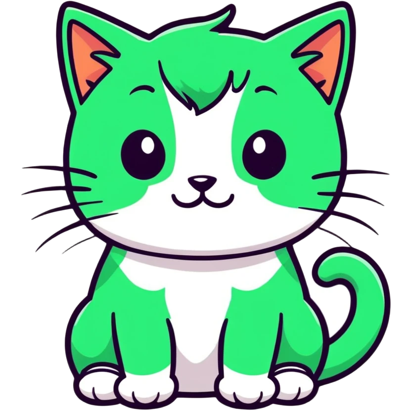 a cat with green hair, cartoonish sticker style emoji