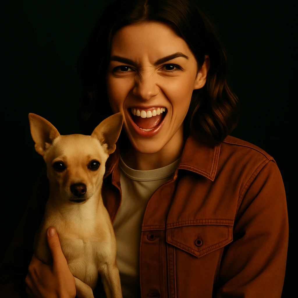 Restore the rebellious and playful expression on the face in the style of a Netflix series, keeping all other elements identical. emoji