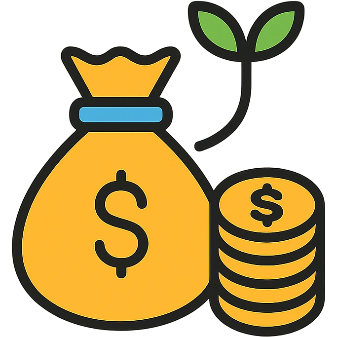 Flat design icon for 'Economy / Finance' depicting a growing money bag, graph, coin stack, or handshake with money, suitable for a business presentation. emoji