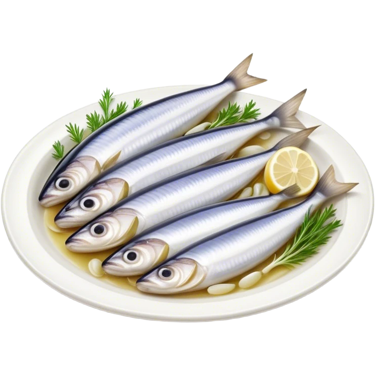Cinematic Realistic Herring Dish Emoji, showcasing a traditional preparation of fresh herring with onions rendered with lifelike detail and cool, crisp lighting. emoji