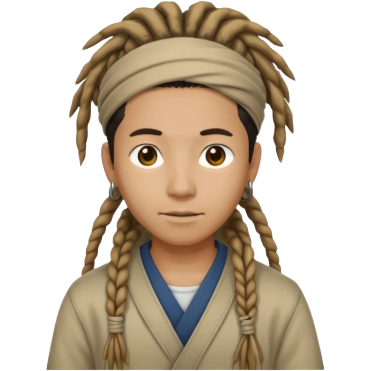 Casual person with tied-back dreadlock, asian emoji