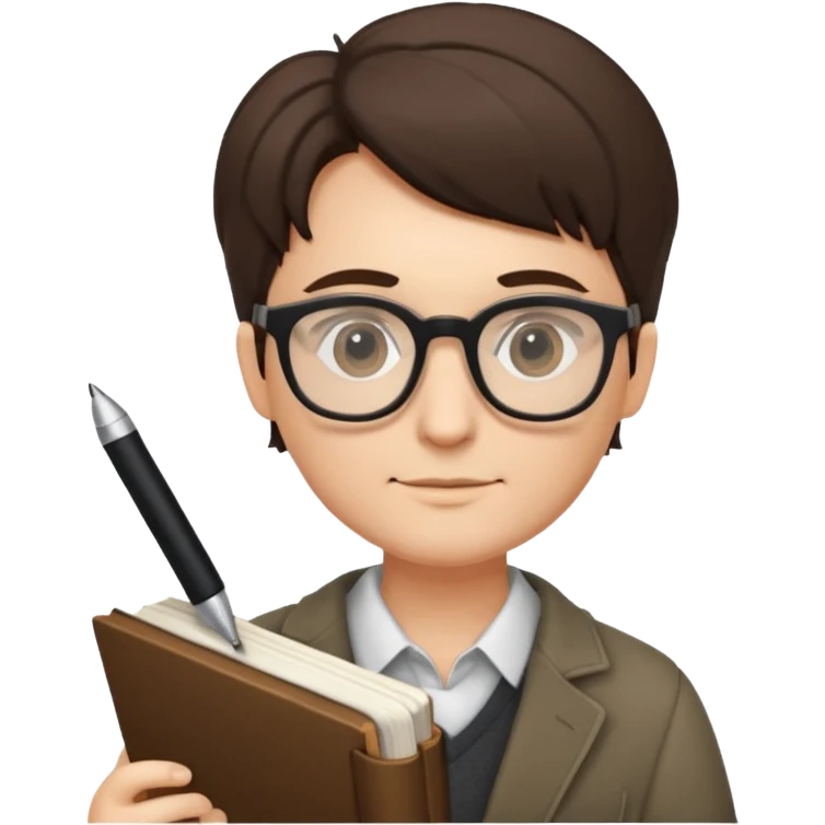 writer holding pen and book, wearing glasses emoji