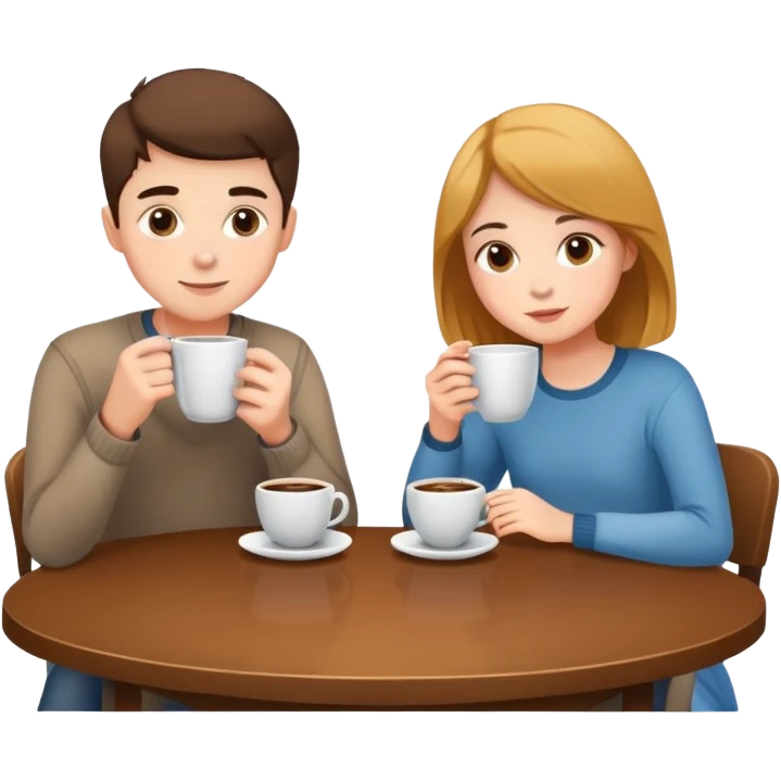 simple and clear boy and girl sitting at a table sipping coffee emoji