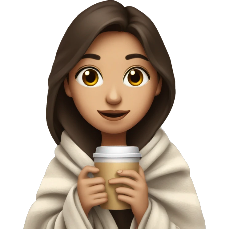  Cute Brunette girl wrapped in blanket drinking coffee emoji