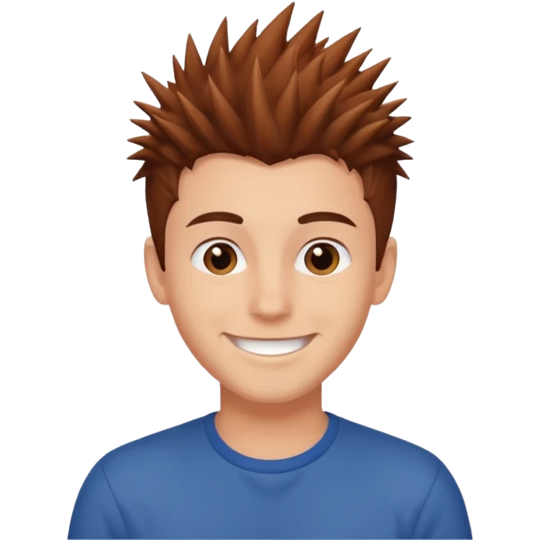 young man with brown spiky hair, smiling emoji