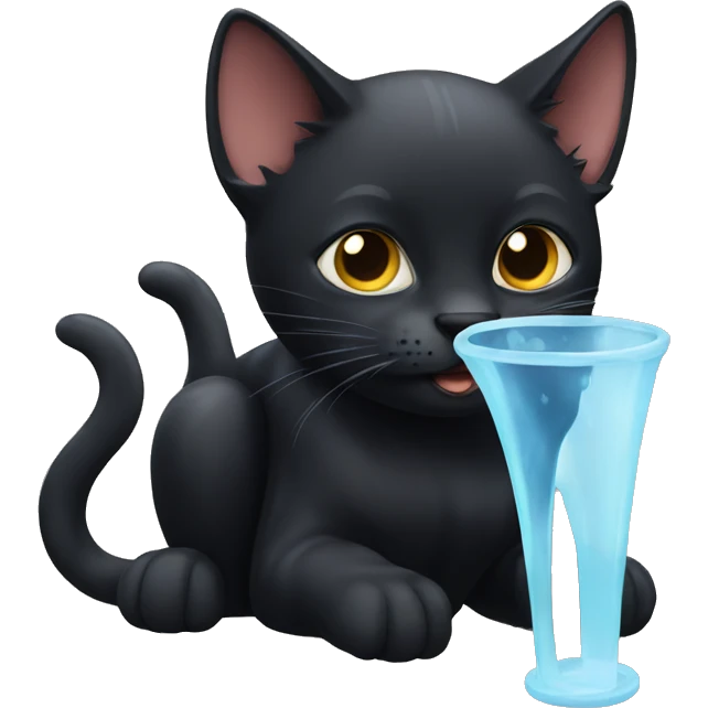 Black cat drinking water emoji